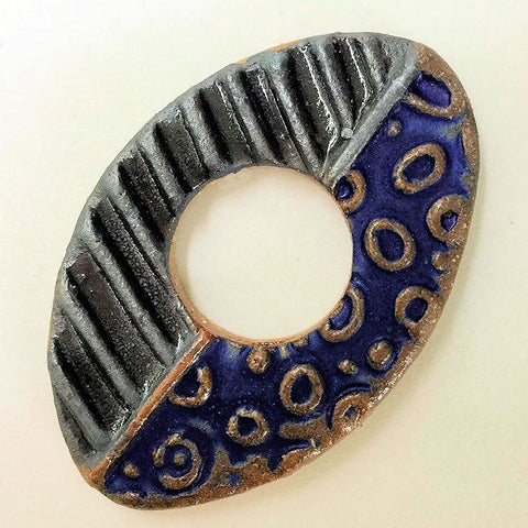 Abstract Focal Bead Oval Shape - Black and Blue