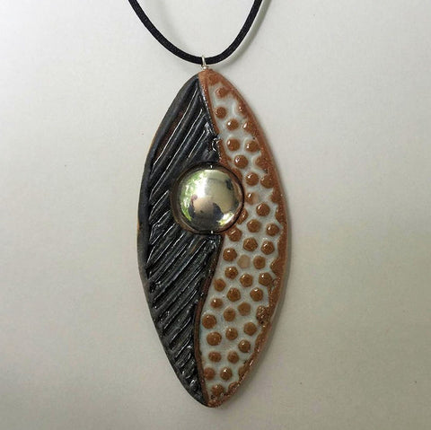 Clay Pendant Necklace with Metal Bead