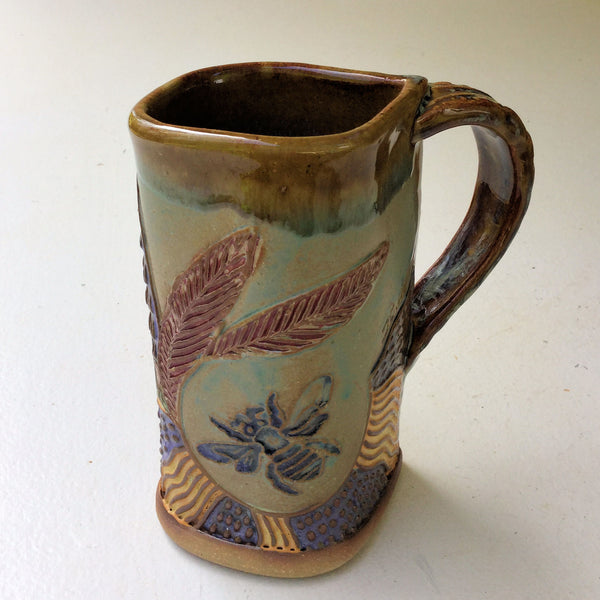 Bee Pottery Mug Coffee Cup Handmade Textural Design Functional Tableware 16 oz