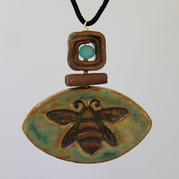 Bumble Bee clay pendant necklace by Helene Fielder