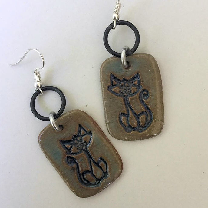 Cat Earrings hand-made stoneware beads