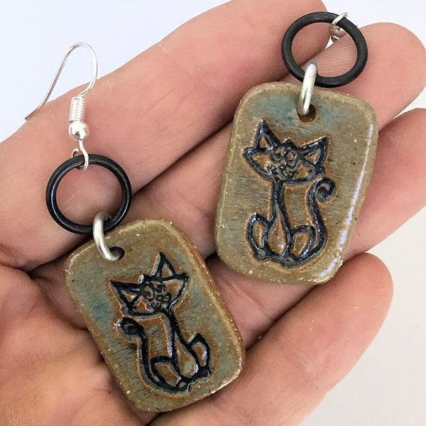 Cat Earrings hand-made stoneware beads
