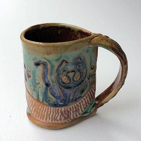 Cat Pottery Mug Coffee Cup Handmade Tableware Functional 12 oz