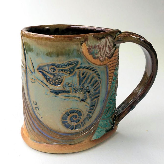 Chameleon Pottery Mug Coffee Cup Handmade Textural Design Functional Tableware  12 oz