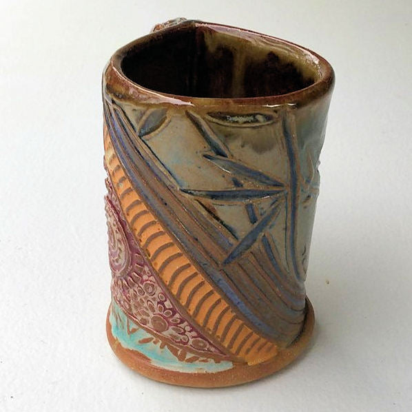 Chameleon Pottery Mug Coffee Cup Handmade Textural Design Functional Tableware  12 oz