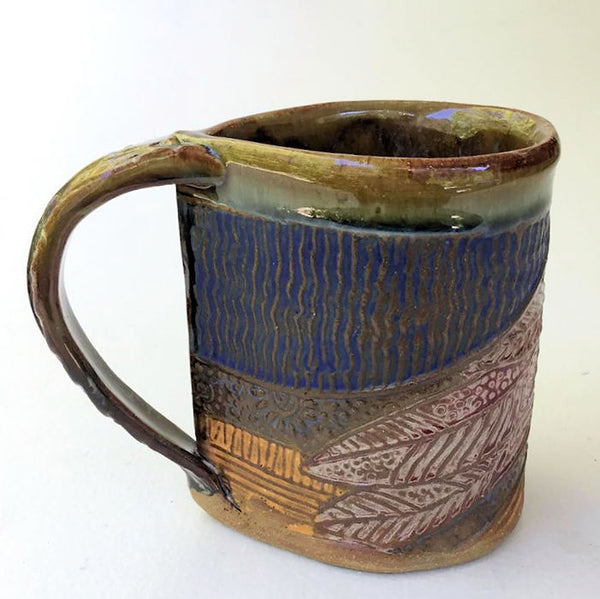Ichthys Symbol Pottery Mug Coffee Cup Handmade Textural Design Functional Tableware 12 oz