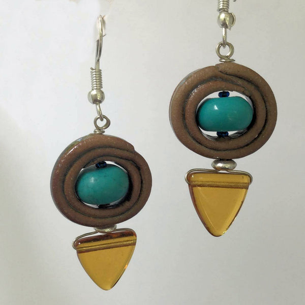 Earrings with Hand Made Stoneware Pottery Bead