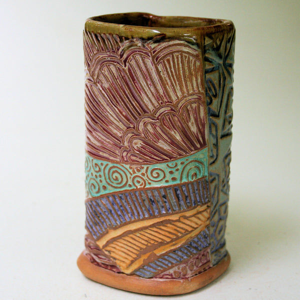Dice Pottery Mug Coffee Cup Handmade Textural Design Functional Tableware 16 oz