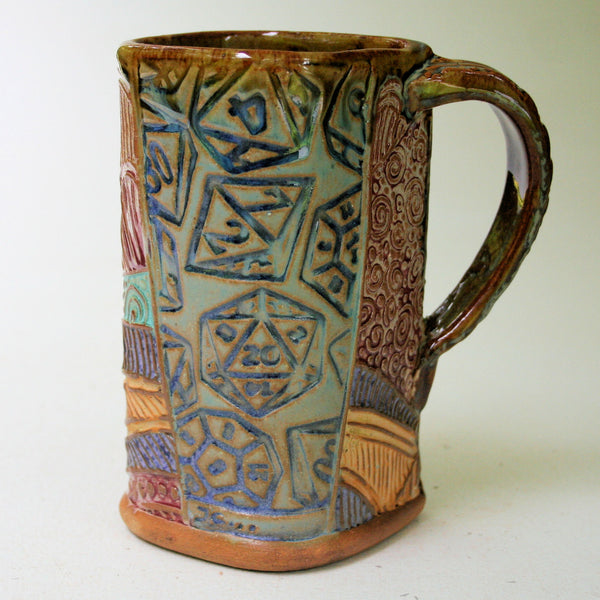 Dice Pottery Mug Coffee Cup Handmade Textural Design Functional Tableware 16 oz