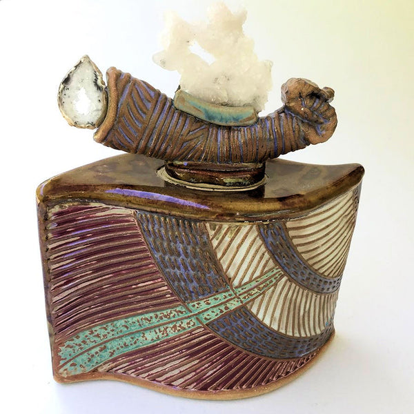 Water Dragon Nature Vessel With quartz and geode lid