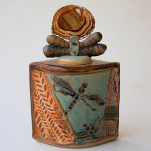 Dragonfly Vessel with Agate Lid - High Fired Ceramic