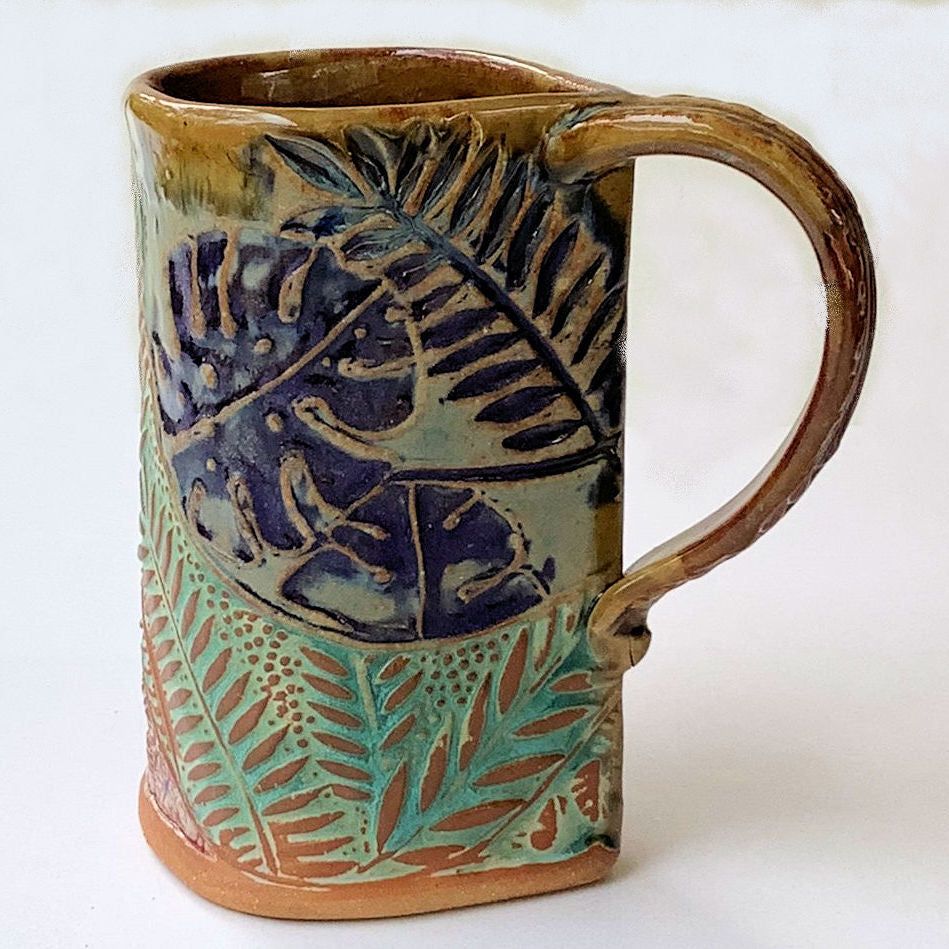 Handmade Camellia Ceramic Goblet. Embossed Flower Coffee Cup. 