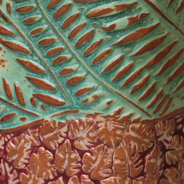 Tropical Foliage Pottery Mug Selloum Philodendron Coffee Cup Fern Handmade 16 oz