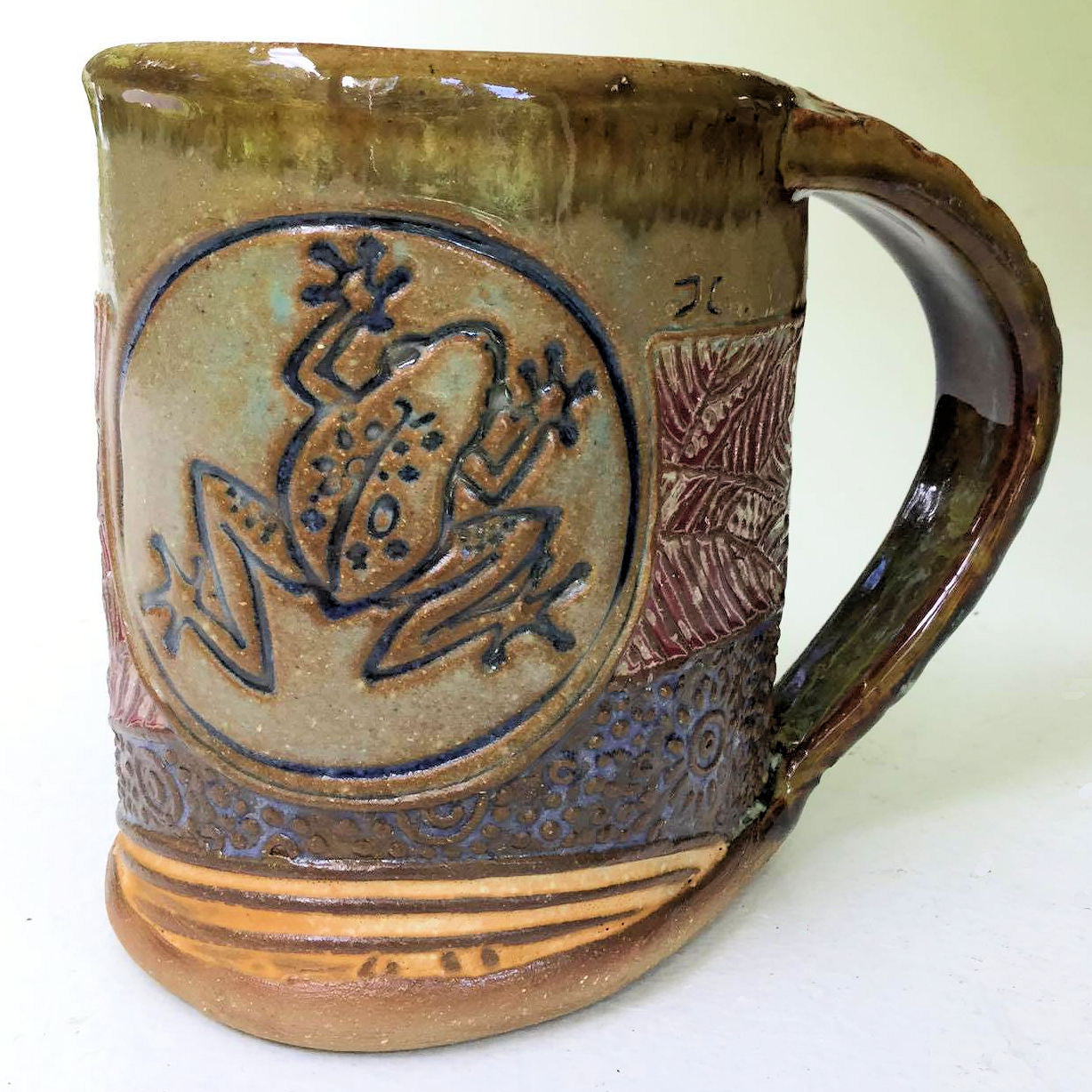 Frog Pottery Mug Coffee Cup Handmade Stoneware Tableware 12 oz