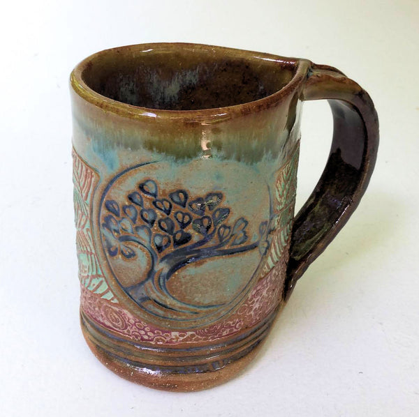 Tree of Life Pottery Mug Coffee Cup Handmade Textural Design Functional Tableware  12 oz