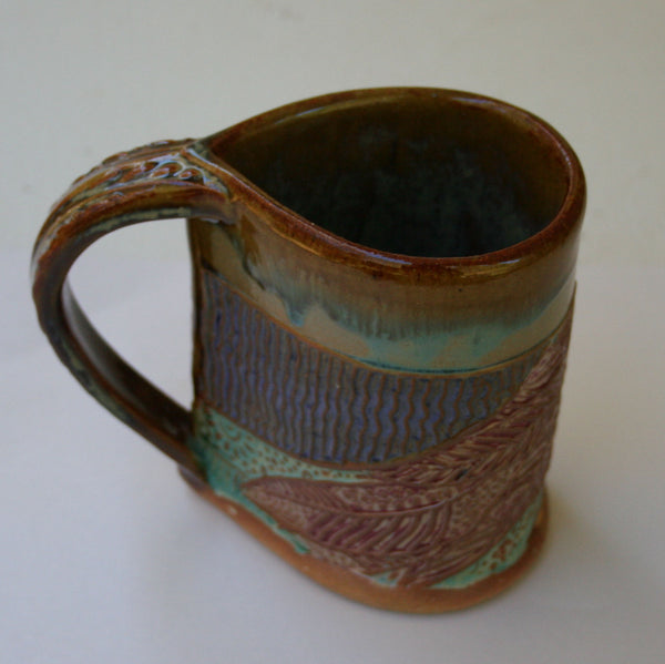 Hippy Bug  Mug Coffee Cup Handmade Textural Design Functional Tableware  12 oz