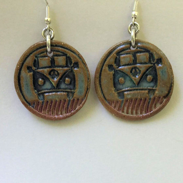 Hippie Bus Earrings hand-made pottery beads