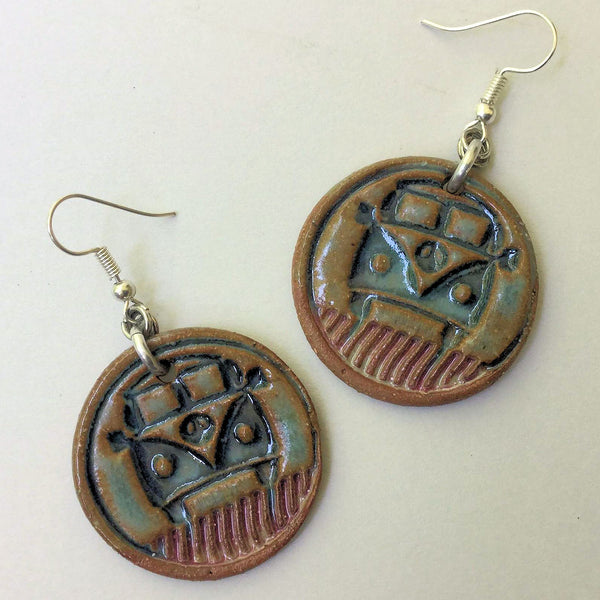 Hippie Bus Earrings hand-made pottery beads