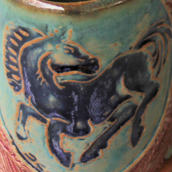 Horse Mug Black Horse Handmade Pottery Clay Coffee Cup 12 oz