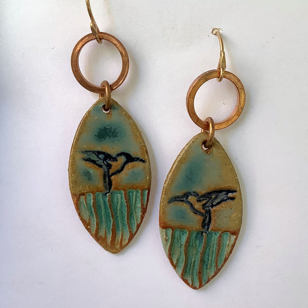 Hummingbird Earrings hand-made pottery beads