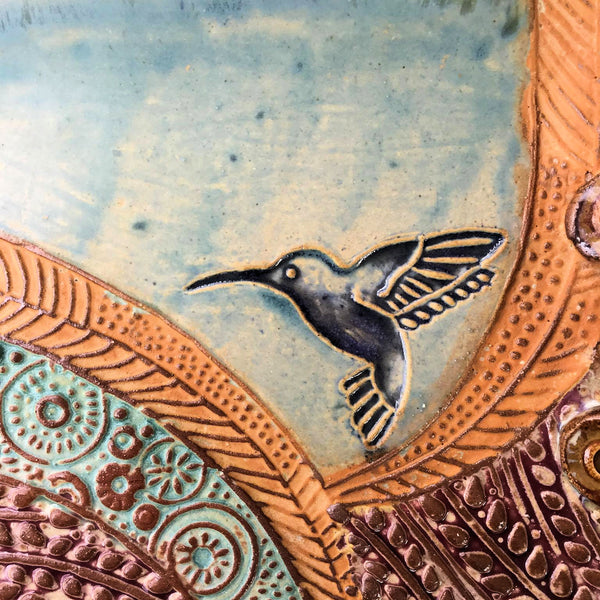 Hummingbird Platter Hand Made Stoneware Pottery