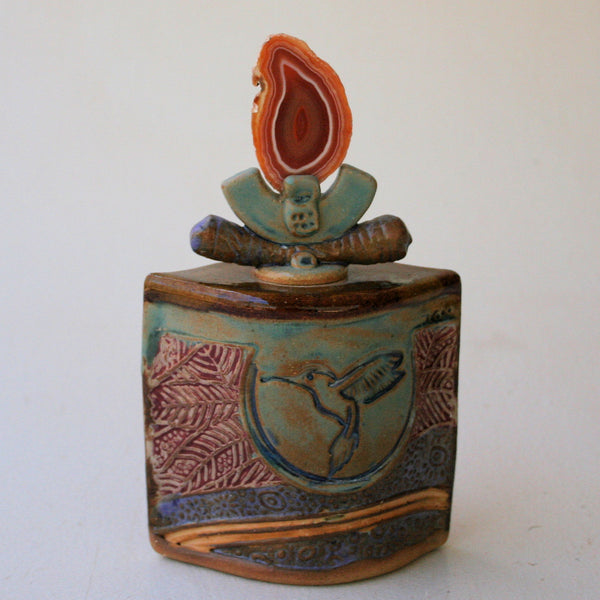 Hummingbird Vessel with Agate Lid - High Fired Ceramic