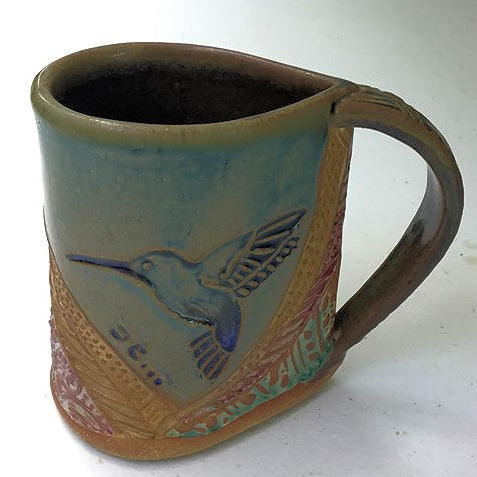Hummingbird Pottery Mug Coffee Cup Handmade Functional Tableware  Safe 12 oz