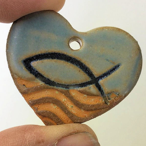 Ichthys Symbol Focal Bead Heart Shape