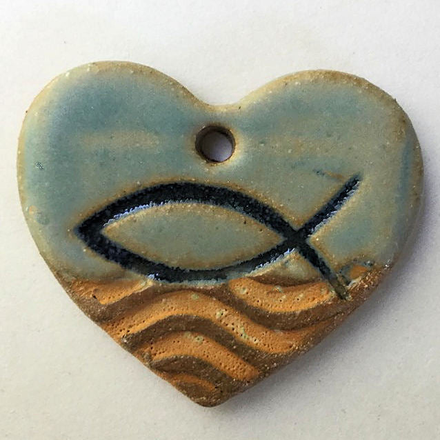 Ichthys Symbol Focal Bead Heart Shape