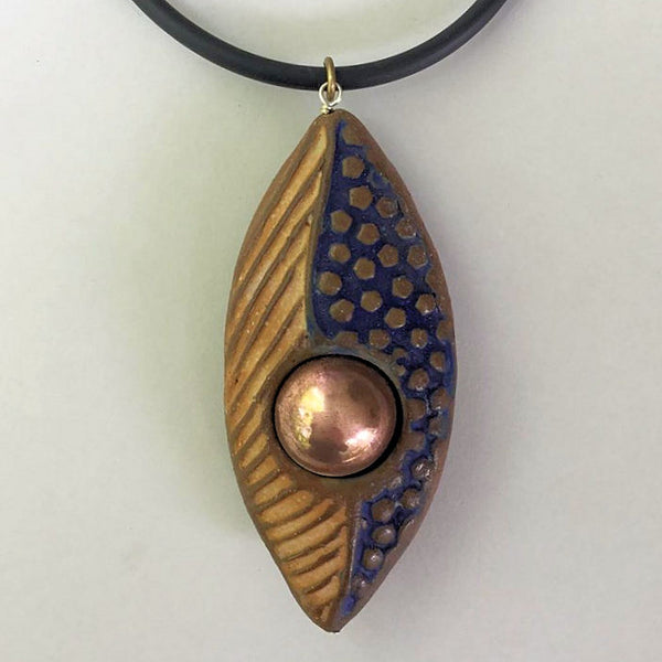 Clay Sculptural Pendant Necklace with Copper Bead