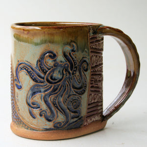 Octopus Pottery Mug Coffee Cup Handmade Functional Tableware  12 oz