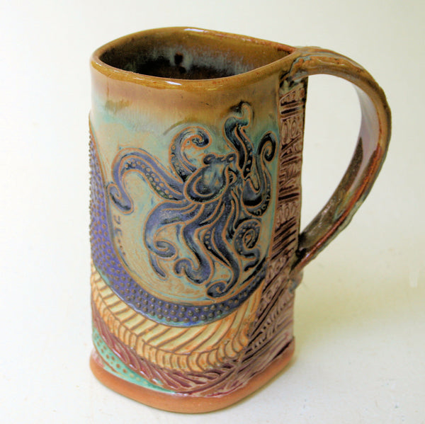 Octopus Pottery Mug Coffee Cup Handmade Functional Tableware 16 oz