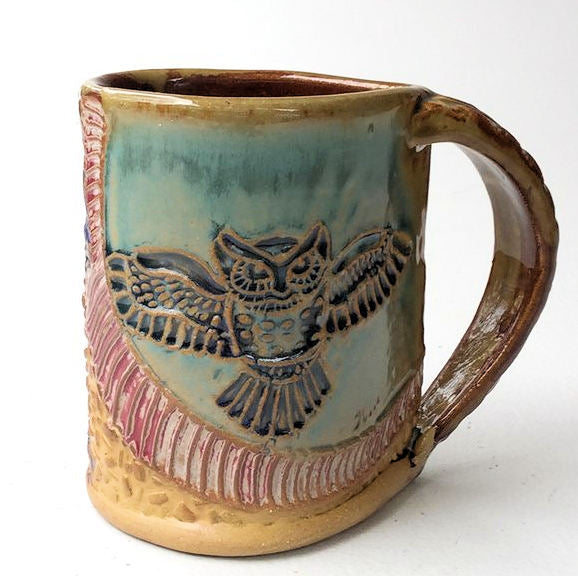 Owl Mug Pottery Handmade Pottery Owl Mug Clay Coffee  Cup 12 oz