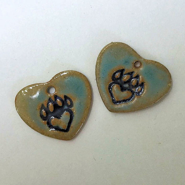 Paw Print Earring Heart Shape Beads - set of two