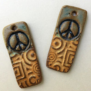 Peace Sign Earring Beads Rectangle - set of two