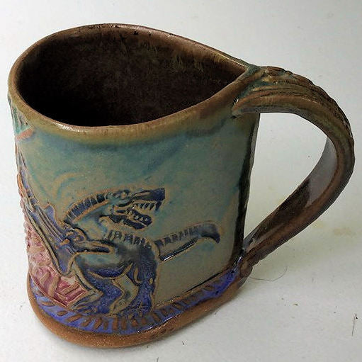 Rockin Raptor Pottery Mug Coffee Cup Handmade Textural Design Functional Tableware  12 oz