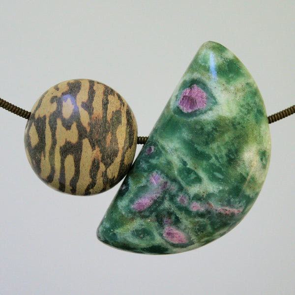 Morado Opal, Printstone, Pinolith and Ruby in Fuchsite Bead Necklace