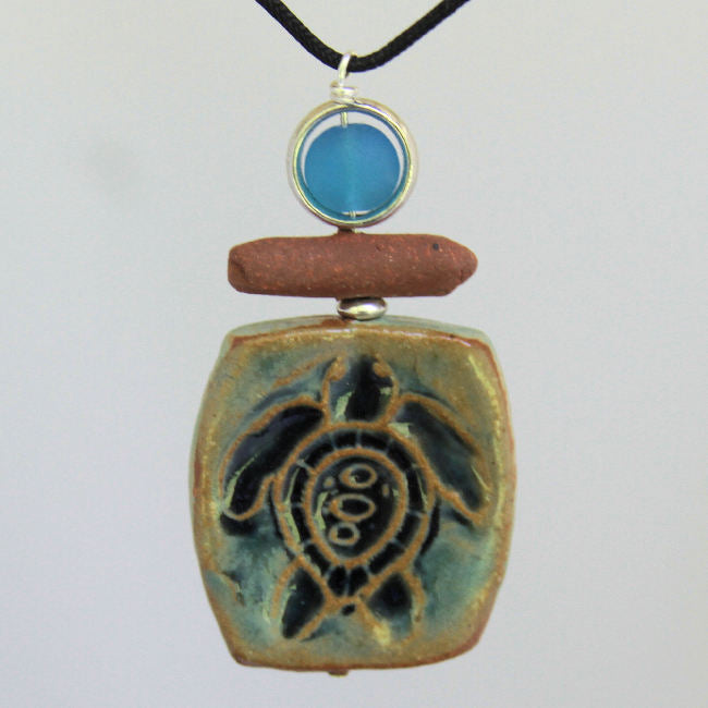 Sea Turtle Pendant Necklace Pottery Clay Handmade