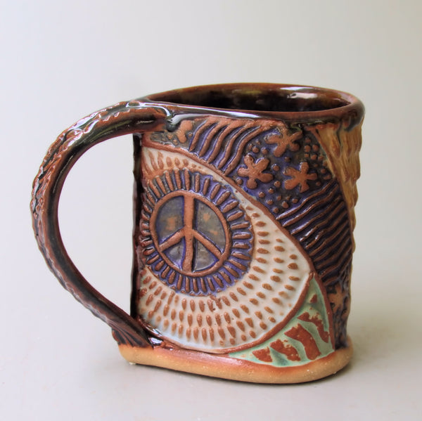 Hippie Bus Pottery Mug Coffee Cup Handmade Textural Design Functional Tableware  12 oz