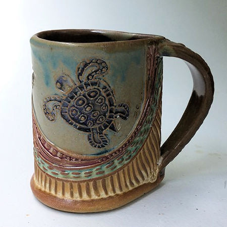 Sea Turtle Pottery Mug Coffee Cup Handmade Stoneware Tableware 12 oz