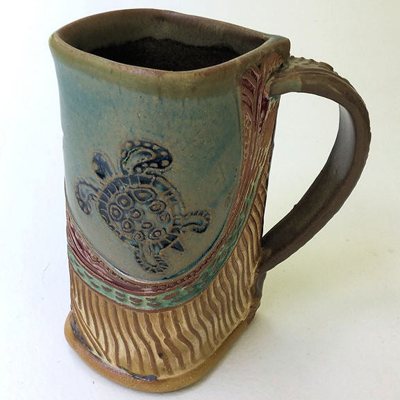 Sea Turtle Pottery Mug Coffee Cup Handmade Stoneware Tableware 16 oz