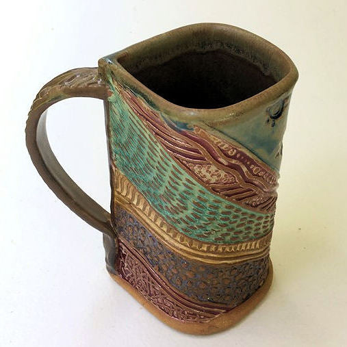 Sea Turtle Pottery Mug Coffee Cup Handmade Stoneware Tableware 16 oz