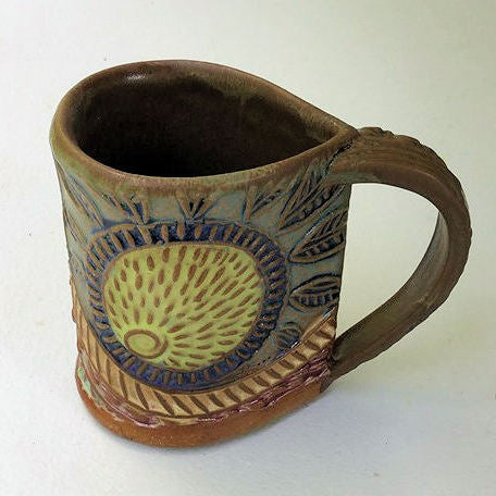 Sun Pottery Mug Coffee Cup Handmade Textural Design Functional Tableware  12 oz