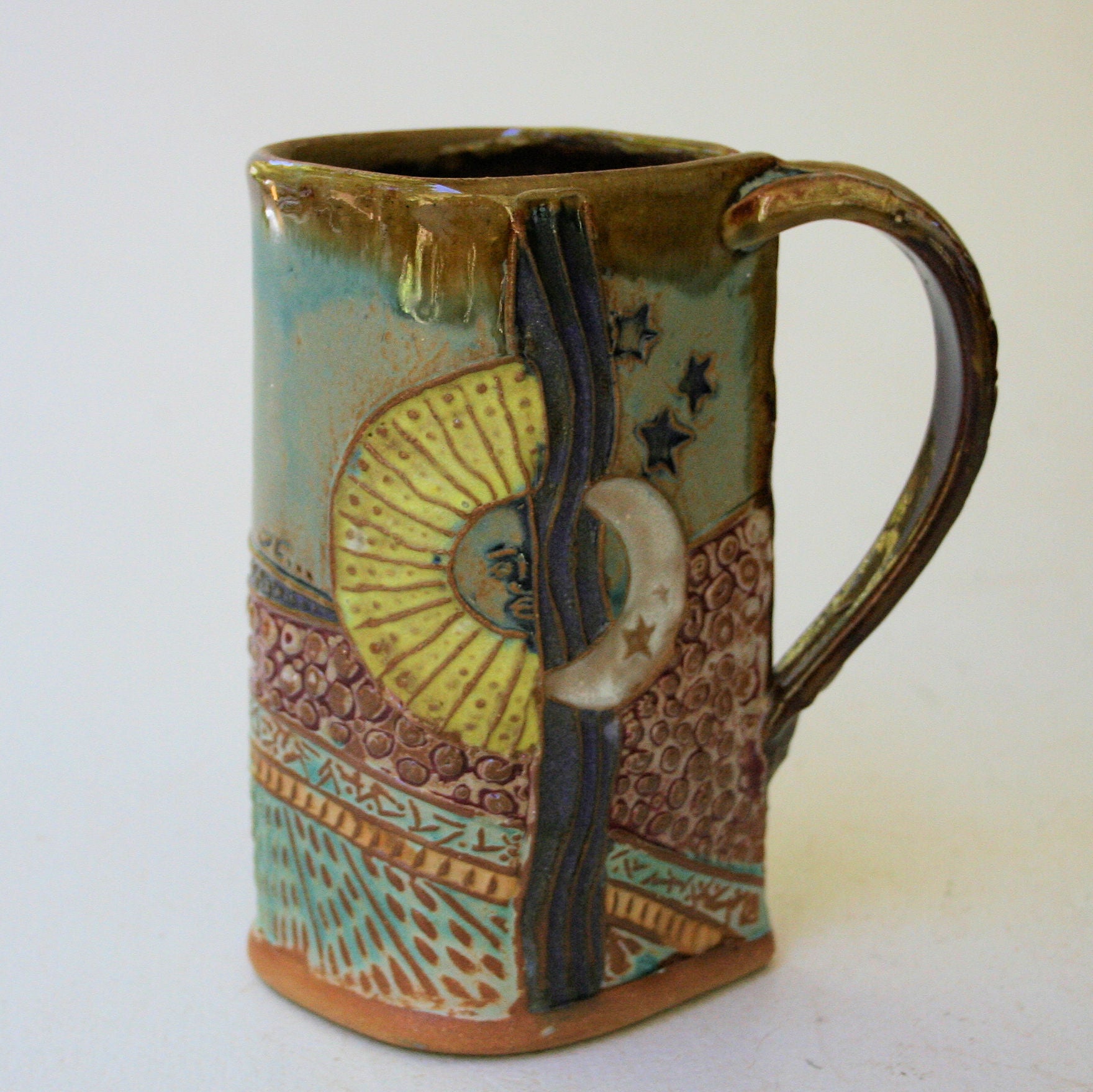 Sun and Moon Pottery Mug Coffee Sun Cup Handmade Functional Tableware 16 oz