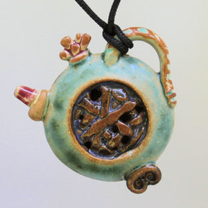 Tea Pot Sculpture Pottery Clay Pendant Necklace