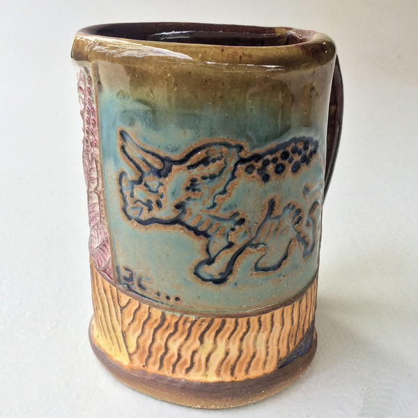 Triceratops Pottery Mug Coffee Cup Honey Bee Mug Handmade Stoneware Microwave and Dishwasher Safe 12 oz