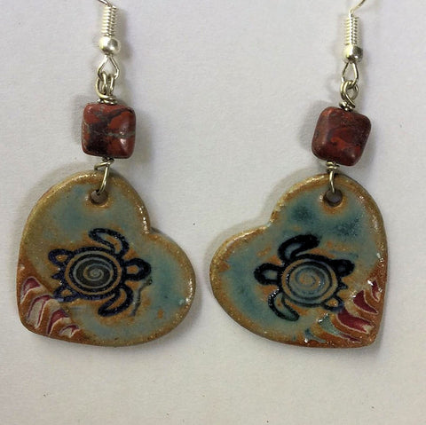 Sea Turtle pottery heart shape earrings