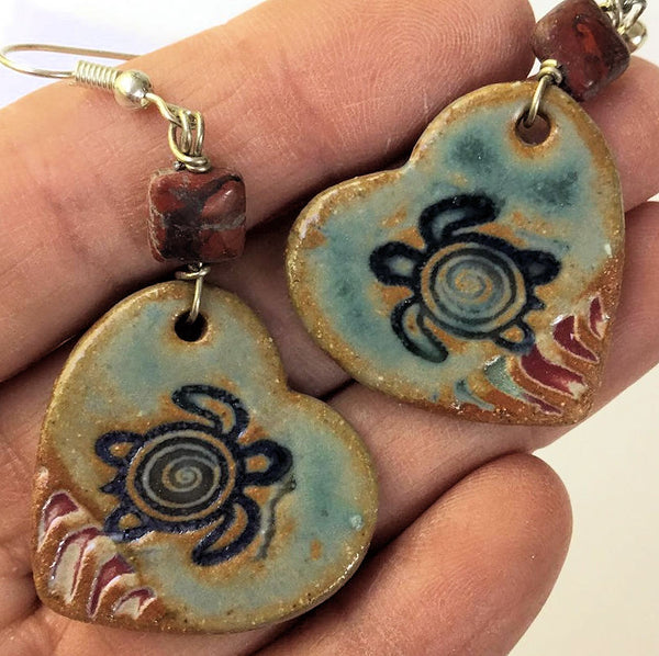 Sea Turtle pottery heart shape earrings