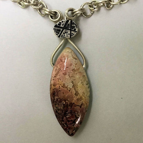 Varisite and feather ridge plume agate with hand made sterling silver chain