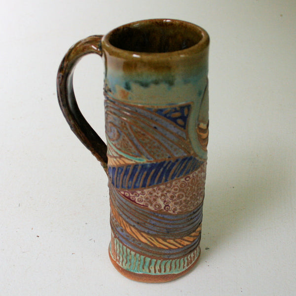 Whale Pottery Travel Mug Coffee Cup Handmade Textural Design Functional Tableware  14 oz